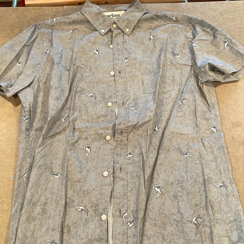Urban pipeline. Short sleeve button up. With shark pattern